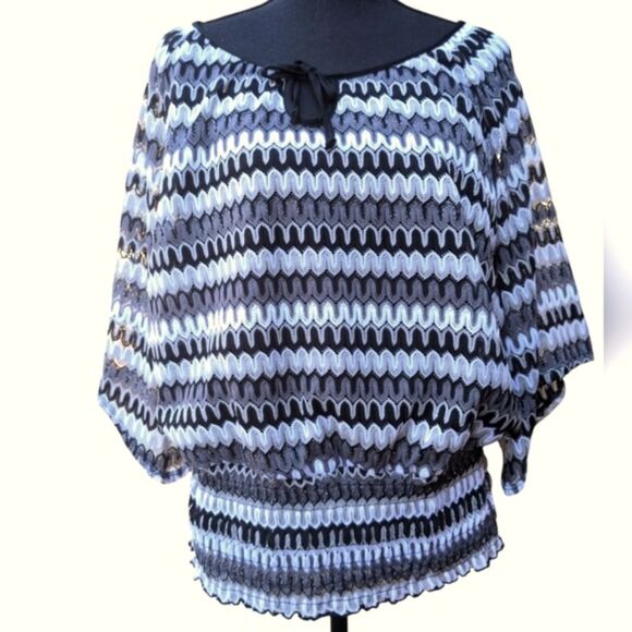 Roz & Ali sparkle "Cute As Can Be" Black, White And Gray Relaxed Blouse Sz XL - Picture 1 of 6